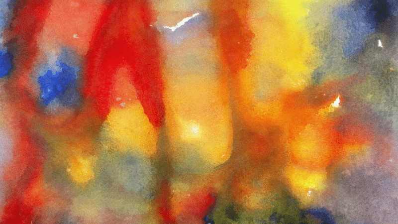Aquarellfarbe im Art Journal — Farbtropfen verlaufen ineinander in der Nass-in-Nass-Technik